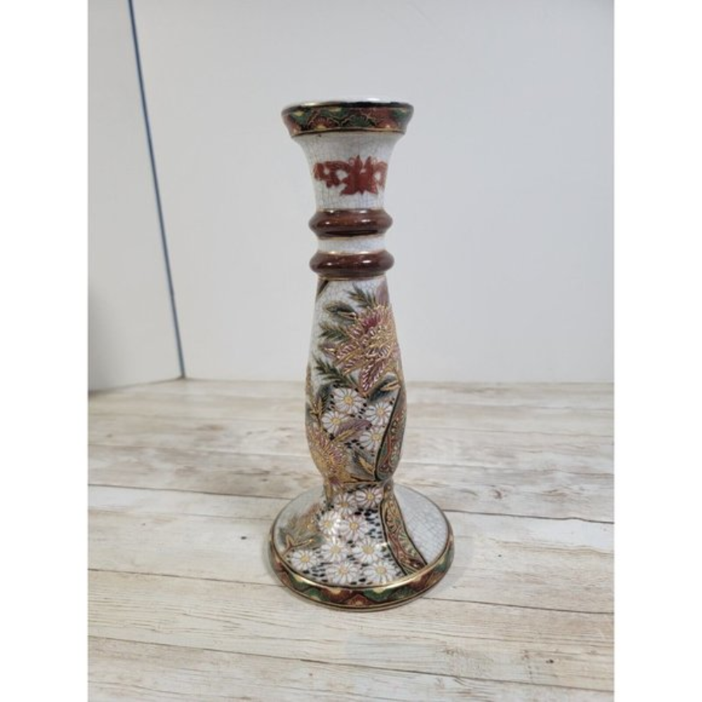 Porcelain Chinese Floral Hand Painted Vintage‎ Candlestick Holder Asian Flowers